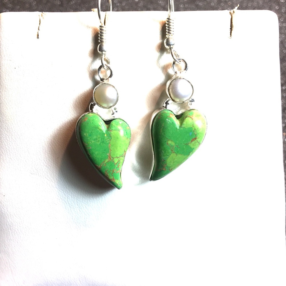 Adorable Green Turquoise Hearts Earrings